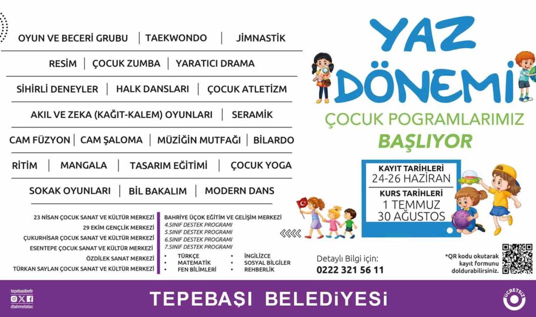 TEPEBAŞI BELEDİYESİ'NİN YAKINDA KAYITLARI BAŞLAYACAK YAZ DÖNEMİ ÇOCUK PROGRAMLARI, DESTEK