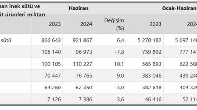 Haziran ayına ilişkin süt ve süt ürünleri üretimi verilerini açıklayan