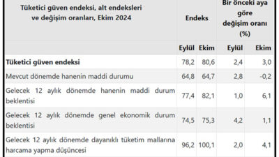 Türkiye İstatistik Kurumu (TÜİK) ekim ayı tüketici güven endeksinin 80,6