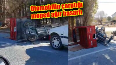 Sinanpaşa'da araç mopede çarptı
