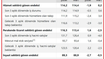 Türkiye İstatistik Kurumu (TÜİK) hizmet, perakende ticaret ve inşaat güven