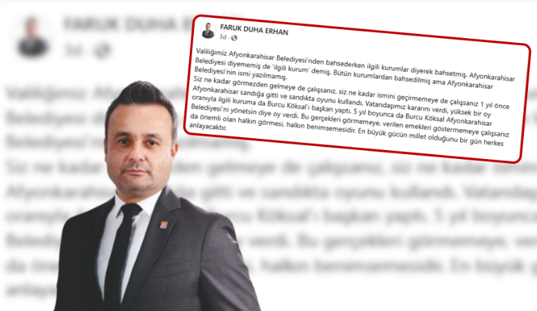 CHP Afyonkarahisar İl Başkanı Faruk Duha Erhan, Afyonkarahisar Valiliği'nin yaptığı