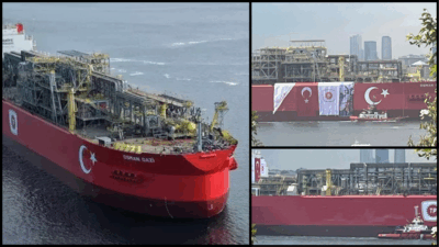Türkiye’nin ilk yüzer doğalgaz üretim platformu Osman Gazi, İstanbul Boğazı’ndan