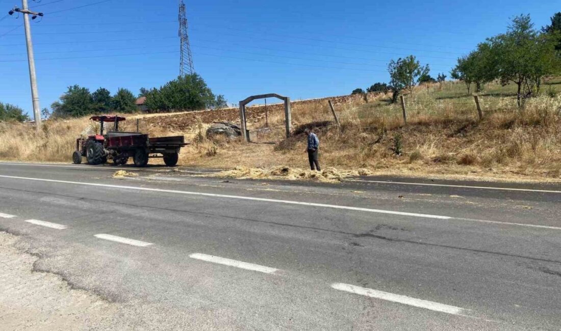 Alev alev yanan römork paniğe sebep oldu Bilecik’te tarladan toplanan saman balyalarını taşıyan traktör bir anda alev
