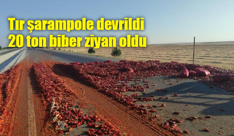 Ankara karayolunda salçalık biber yüklü tır, sürücüsünün henüz belirlenemeyen bir