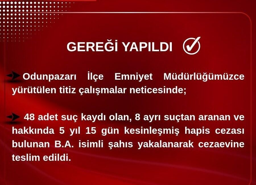 Eskişehir Odunpazarı İlçe Emniyet Müdürlüğünün yürüttüğü çalışmalar doğrultusunda 45 adet