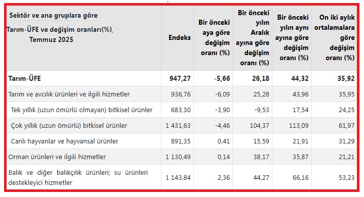 Türkiye İstatistik Kurumunun (TÜİK)açıkladığı temmuz ayına ilişkin Tarım ürünleri üretici