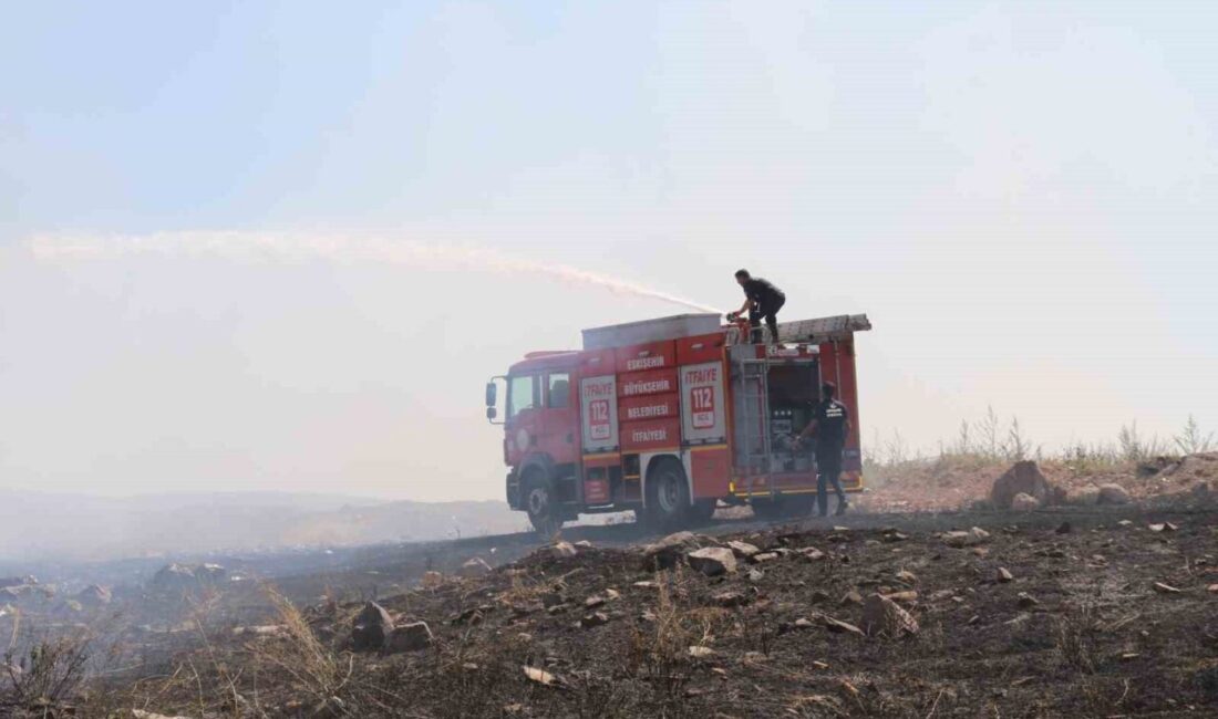 Eskişehir’in Odunpazarı ilçesinde boş bir arazide otların tutuşmasıyla çıkan yangın,
