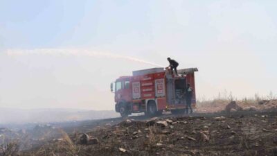 Eskişehir’in Odunpazarı ilçesinde boş bir arazide otların tutuşmasıyla çıkan yangın,