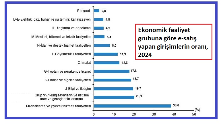 Girişimlerde Bilişim Teknolojileri Kullanım Araştırmasına göre, fiziksel mal sattığını beyan