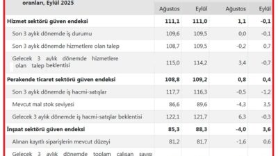 Türkiye İstatistik Kurumu’nun (TÜİK) verilerine göre, eylül ayında güven endeksi