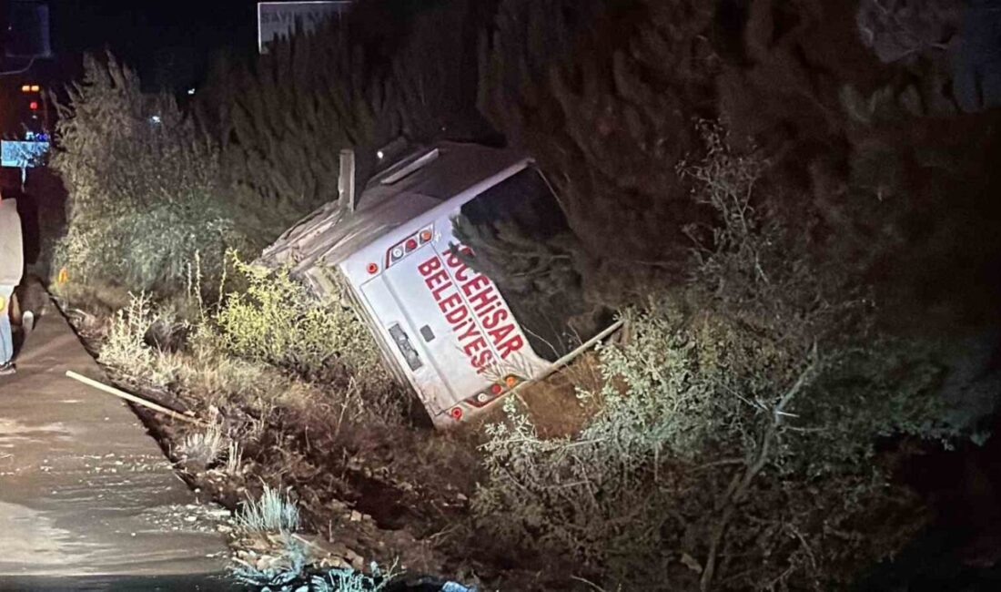 Afyonkarahisar’da şehir içi yolcu taşımacılığı yapan midibüsün yol kenarındaki ağaçlık