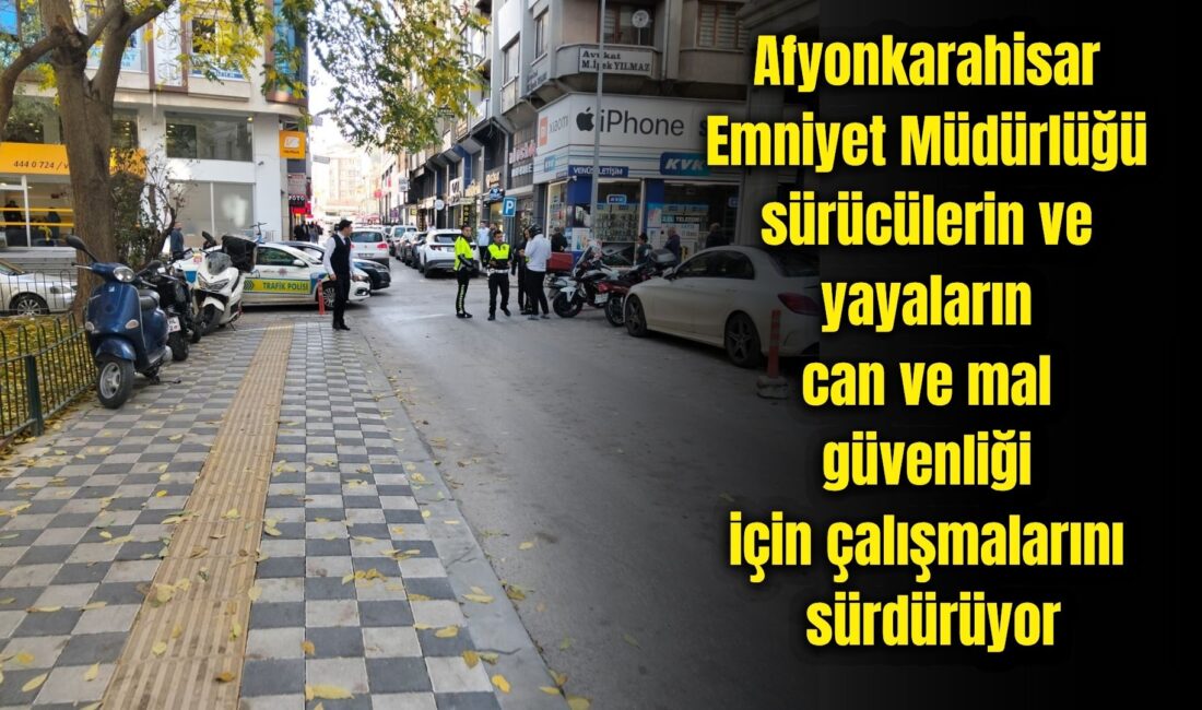 Emniyet ekipleri sürücü ve yayaların güvenliği için sahada Afyonkarahisar Emniyet Müdürlüğü Trafik Şube Müdürlüğü ekipleri, kent genelinde hem