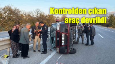 Afyonkarahisar’da kontrolden çıkarak bariyerlere çarpıp devrilen hafif ticari araçta şans
