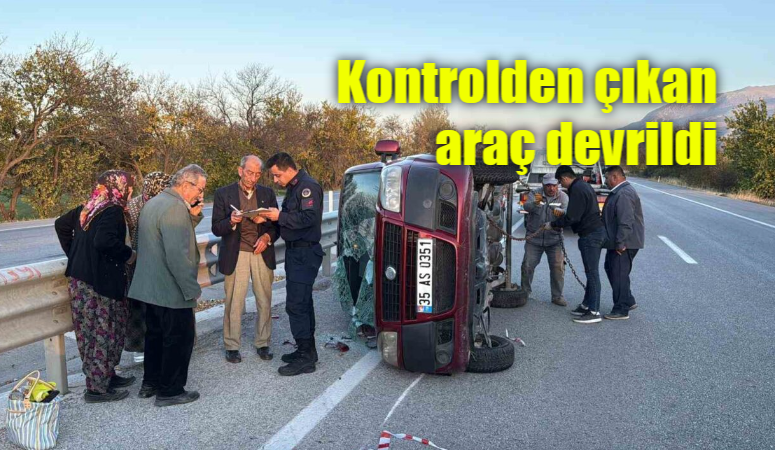 Afyonkarahisar’da kontrolden çıkarak bariyerlere çarpıp devrilen hafif ticari araçta şans