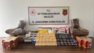 Afyonkarahisar’da Jandarma tarafından bir iş yerine yapılan baskında kaçak sigara