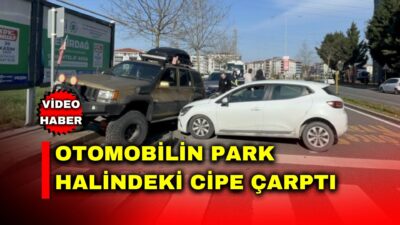 Tekirdağ Çorlu’da otomobilin park halindeki cipe çarptığı kaza anı kameraya
