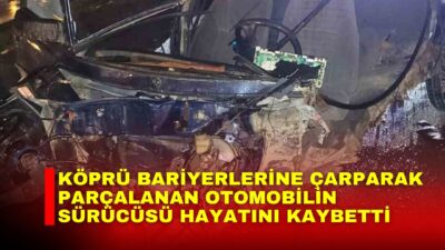 Afyonkarahisar’da kontrolden çıkarak köprü bariyerlerini ok gibi saplanarak parçalanan otomobilde