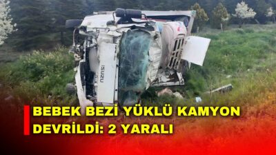 Afyonkarahisar’da şarampole devrilen kamyonda 2 kişi yaralanırken, kamyonun kasasında taşıdığı