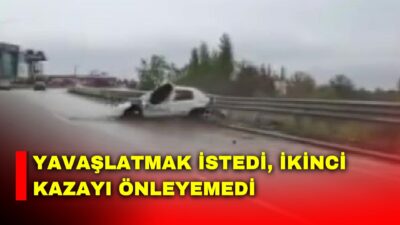 Amasya’da kaza yaşanan yolda gelen araçları yavaşlatmaya çalışan bir vatandaşın