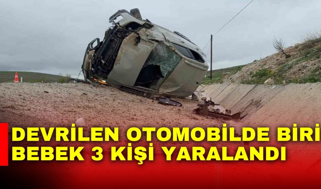 Afyonkarahisar’da kontrolden çıkarak refüje girip ardından devrilen otomobilde biri bebek