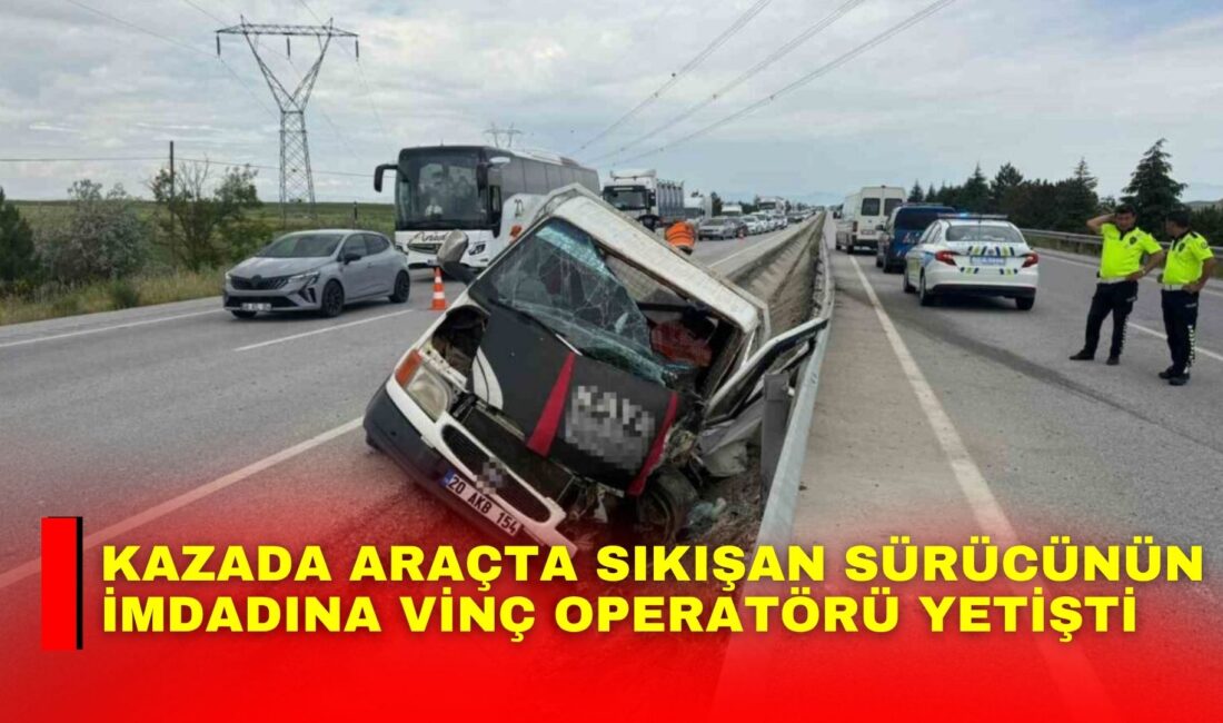 Afyonkarahisar’da bariyerlere çarpan kamyonette sıkışan sürücü, vinç yardımıyla çıkarılarak hastaneye
