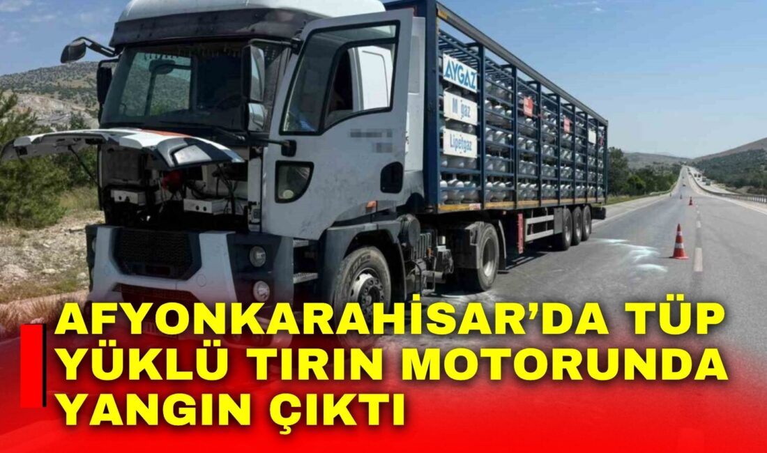 Afyonkarahisar’da Aygaz marka tüp yüklü tırın motorunda yangın Afyonkarahisar’ın Bayat ilçesinde, seyir halindeki tüp yüklü tırın motor kısmında