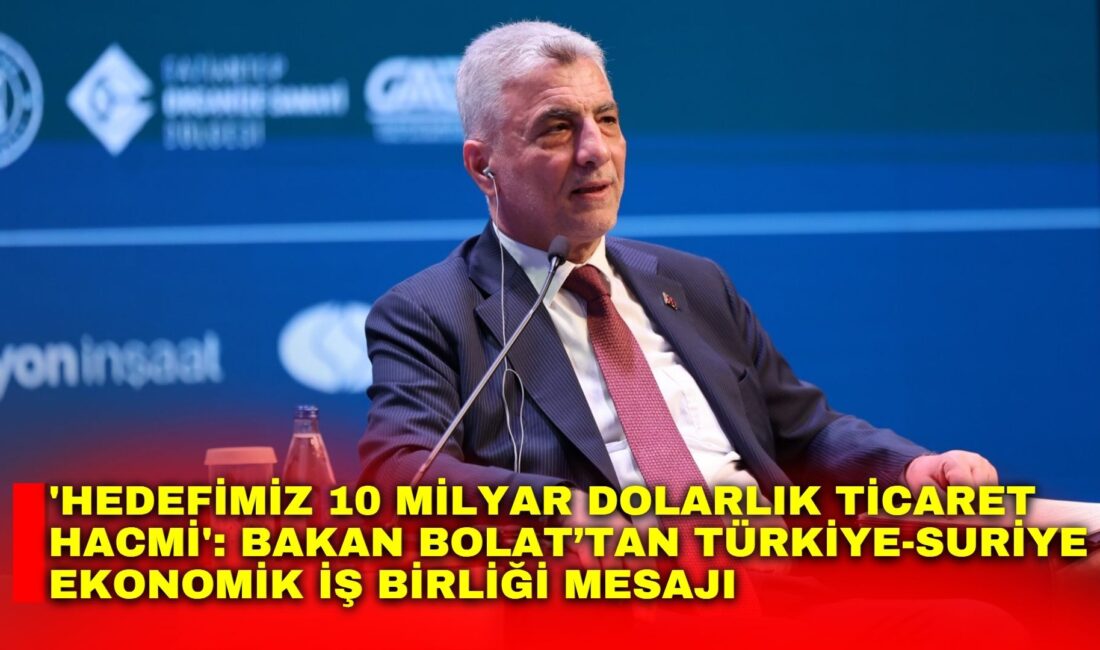 ‘Hedefimiz 10 milyar dolarlık ticaret hacmi’: Bakan Bolat’tan Türkiye-Suriye ekonomik iş birliği mesajı Ticaret Bakanı Ömer Bolat, Gaziantep’te düzenlenen Kent Ekonomileri Zirvesi’nde Türkiye