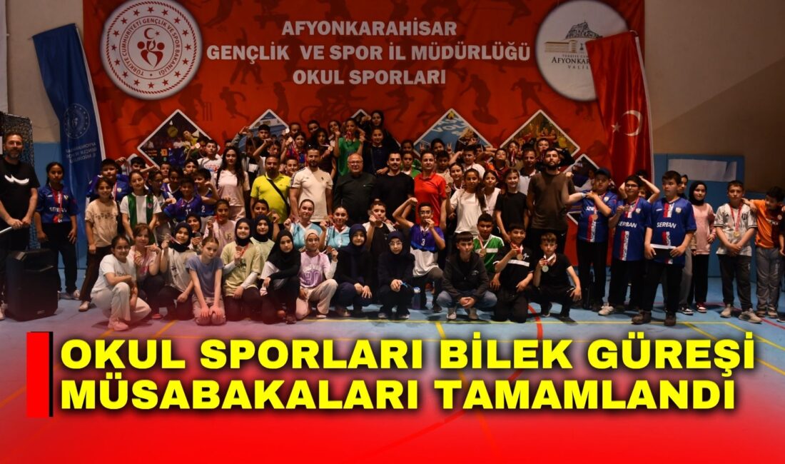 Afyonkarahisar’da Okul Sporları kapsamında düzenlenen Bilek Güreşi Müsabakaları, Kocatepe Spor