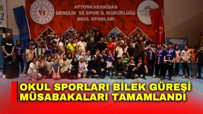 Afyonkarahisar’da Okul Sporları kapsamında düzenlenen Bilek Güreşi Müsabakaları, Kocatepe Spor