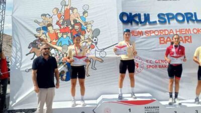 Karaman’da düzenlenen Okullar Arası Bisiklet Türkiye Şampiyonası’nda yarışan Aydınlı sporcu