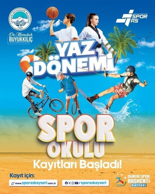 Kayseri Büyükşehir Belediyesi Spor A.Ş.’nin Spor Okulu’nda yaz dönemi kayıtları