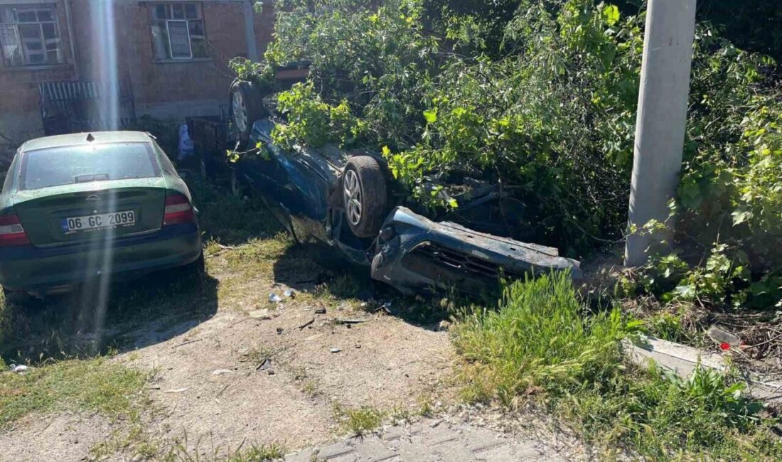 Afyonkarahisar’da kontrolden çıkarak takla atıp bir evin bahçesine devrilen otomobilin