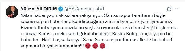 SAMSUN (İHA) – Samsunspor Başkanı Yüksel Yıldırım, 36 yaşındaki Enner