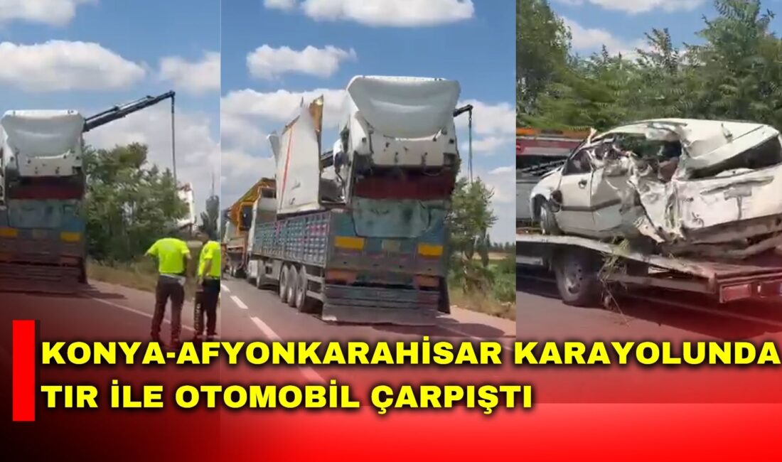 Konya-Afyonkarahisar karayolunda meydana gelen trafik kazasında tır ile otomobil çarpıştı.