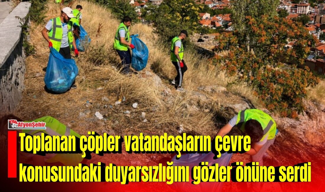 Afyonkarahisar’da Hıdırlık Mesire Alanı’nda gerçekleştirilen çevre temizliği çalışmasında torba torba