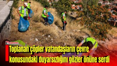Afyonkarahisar’da Hıdırlık Mesire Alanı’nda gerçekleştirilen çevre temizliği çalışmasında torba torba
