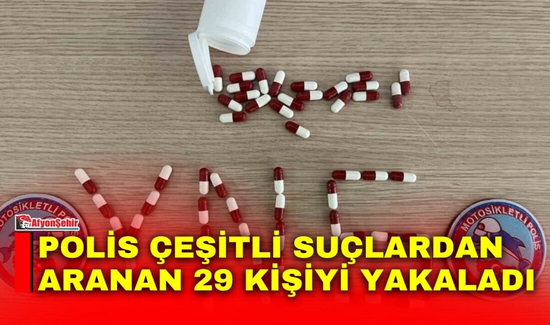 Polis çeşitli suçlardan aranan 29 kişiyi yakaladı Afyonkarahisar İl Emniyet Müdürlüğü ekiplerince son bir hafta içerisinde kent