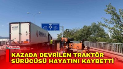 Afyonkarahisar’dan meydana gelen trafik kazasında otomobilin çarpması sonrası devrilen traktörün