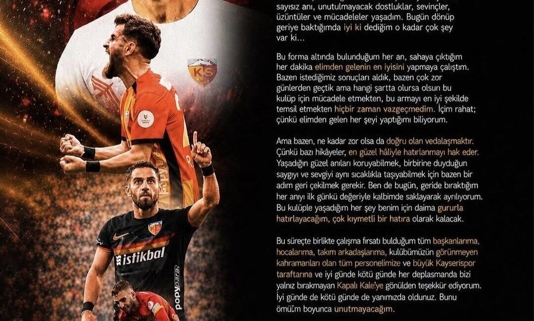 6 sezondur sarı kırmızılı formayı giyen Ramazan Civelek, Kayserispor’a veda