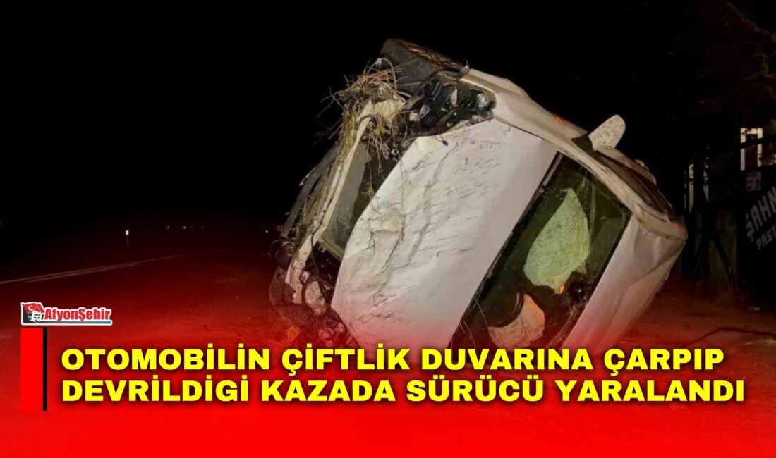 Afyonkarahisar’ın Bolvadin ilçesinde kontrolden çıkarak bir çiftliğin duvarına çarparak devrilen