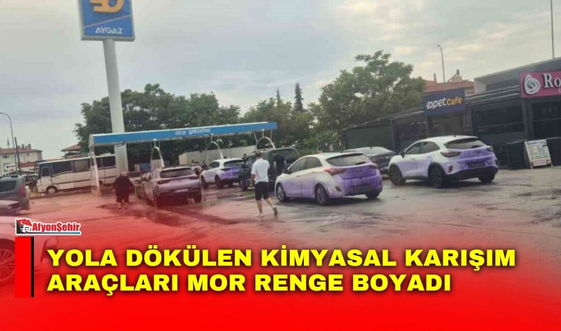 Afyonkarahisar’ın Dinar-Çay karayolunda yola dökülen kimyasal madde, yağmurun da etkisiyle