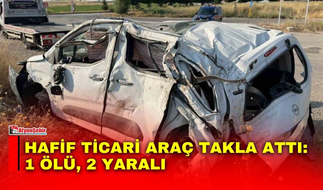 Afyonkarahisar’da kontrolden çıkarak takla atıp şarampole giren hafif ticari araçta