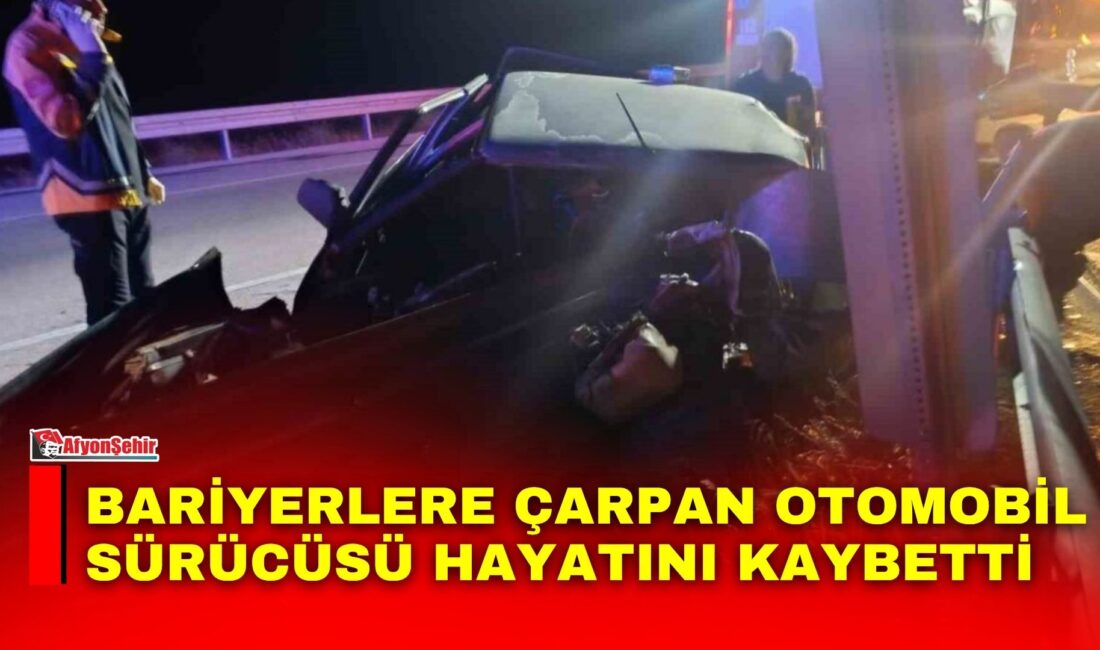 Afyonkarahisar’da kontrolden çıkarak bariyerlere çarpan otomobil sürücüsü olay yerinde hayatını