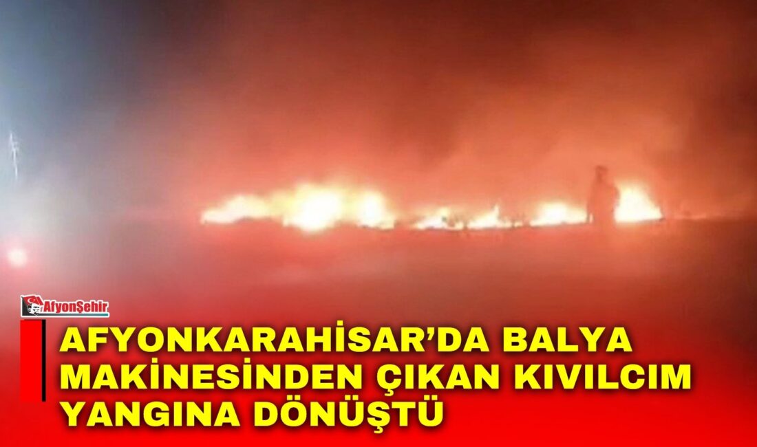 Afyonkarahisar’ın Camili Mahallesi’nde saman balyası basımı sırasında çıkan anız yangını,
