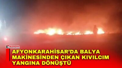 Afyonkarahisar’ın Camili Mahallesi’nde saman balyası basımı sırasında çıkan anız yangını,