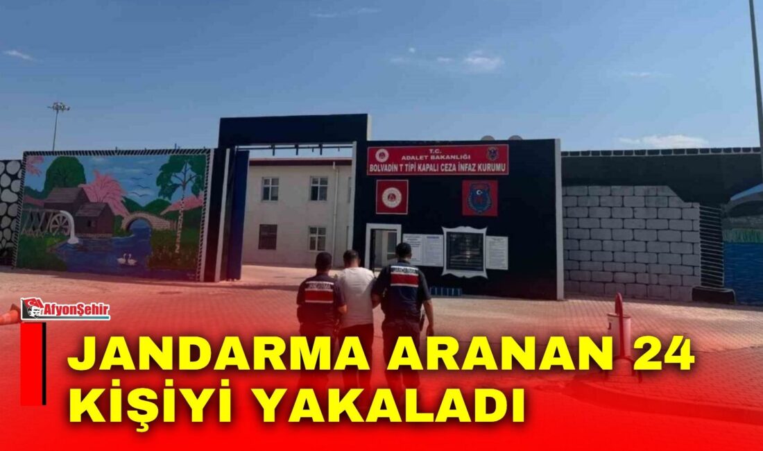 Jandarma aranan 24 kişiyi yakaladı Afyonkarahisar’da Jandarma tarafından aranan şahıslarını yakalanmasını önlemek yapılan çalışmada çeşitli