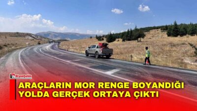 Afyonkarahisar’ın Dinar-Çay karayolunda yola dökülen ve yoldan geçen araçların mor