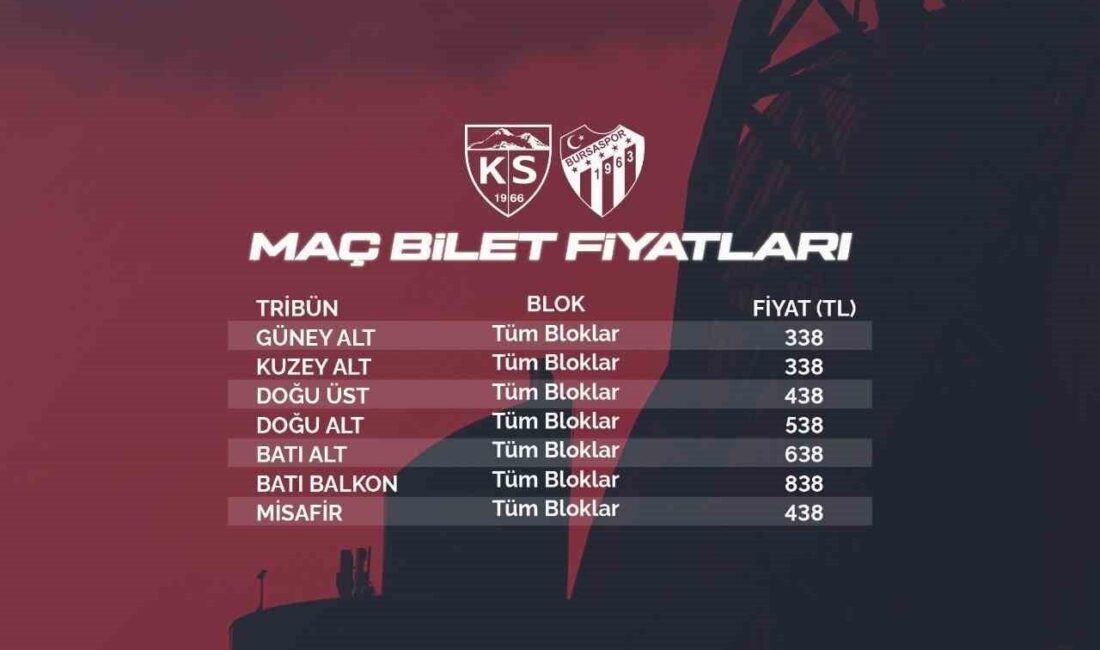 Kayserispor ile Bursaspor arasında oynanacak müsabakanın bilet fiyatları belli oldu.