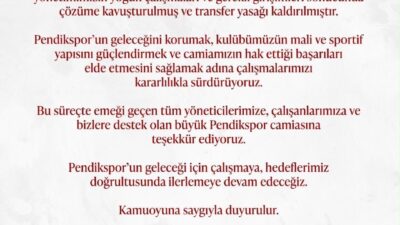Pendikspor’da bir süredir devam eden transfer yasağı sona erdi. Yürütülen